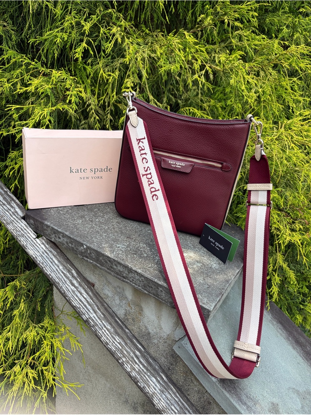 Kate Spade Hudson Cherry Juice Pebbled Leather Messenger Crossbody NWT